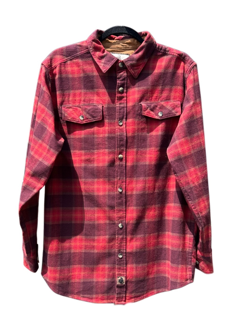 Legendary Whitetails Brown and Red Plaid Shirt Label